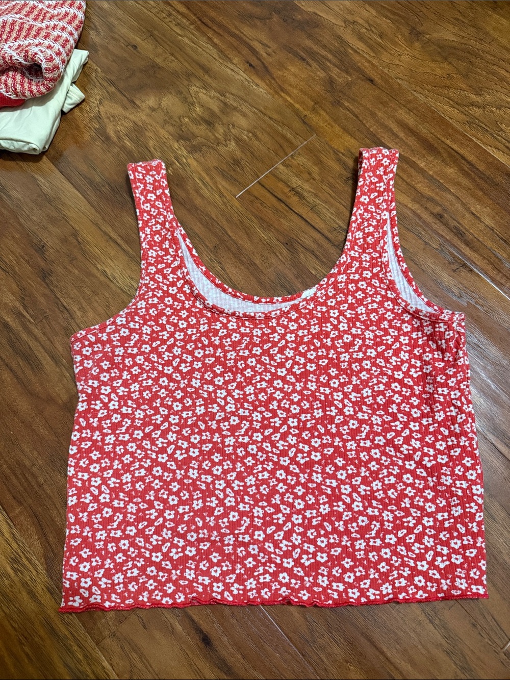 Asics Red and White Floral Crop Tank